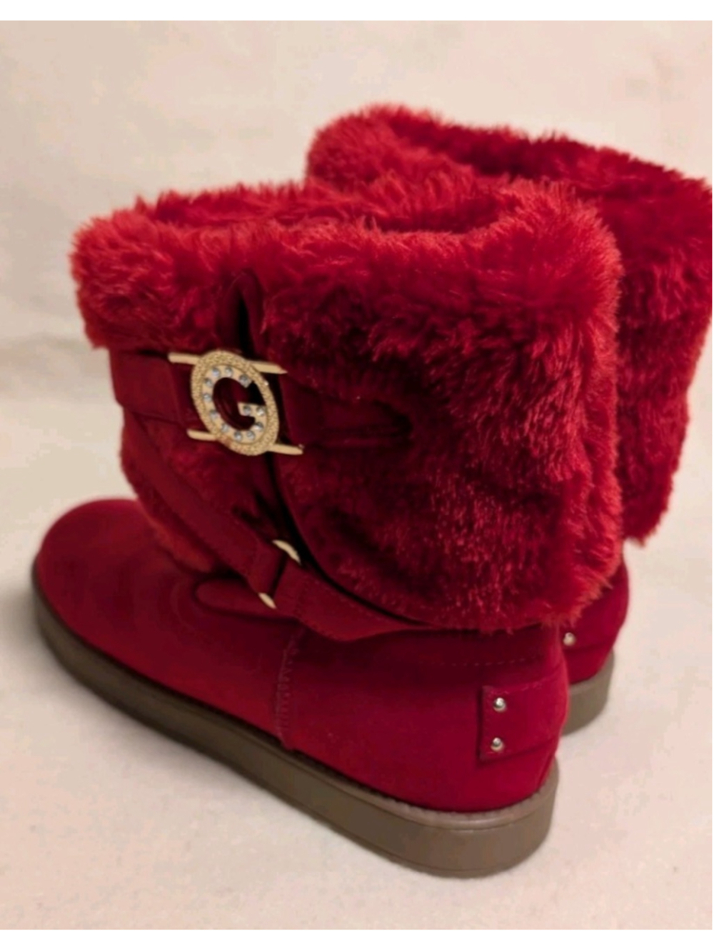 G By Guess Red Faux Fur Boots Women's Size 7.5M F17 - Picture 2 of 6